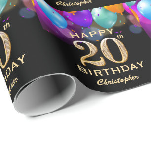 Svart och Guld-ballonger med 20 Födelsedagsfester Presentpapper