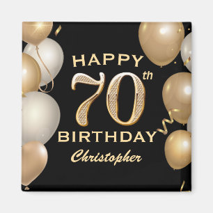 Svart och Guld-ballonger med 70 Födelsedagsfester Magnet