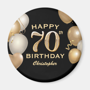 Svart och Guld-ballonger med 70 Födelsedagsfester Magnet