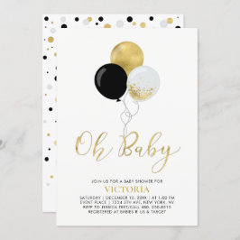 Svart och Guld-ballonger | Oh Pojke Baby Shower Inbjudningar
