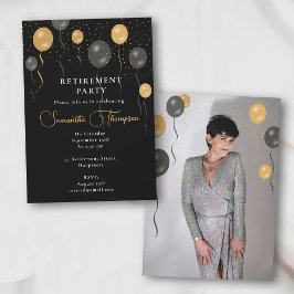 Svart och Guld-ballonger Pension Party-foto Inbjudningar