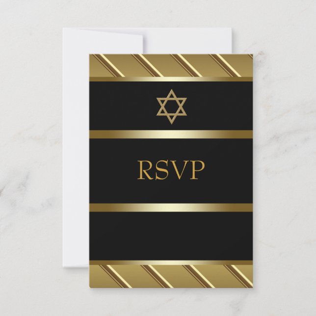 Svart och guld Bar Mitzvah RSVP OSA Kort (Framsida)