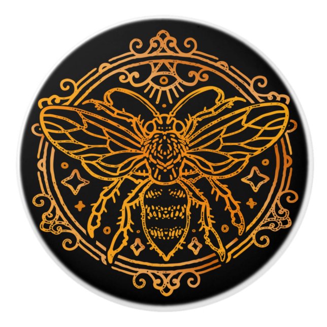 Svart och Guld Bee Ceramic Knob Knopp (Framsidan)