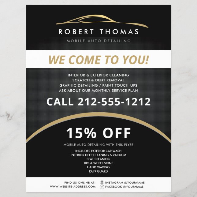 Svart och Guld Bilpolering, Biltvätt Flyer (Framsidan)