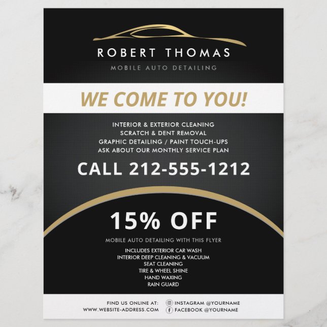 Svart och Guld Biltvätt, Broschyr för Biltvätt Reklamblad (Framsidan)