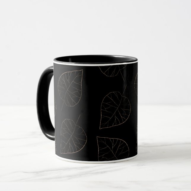 Svart och guld blad mönster kaffe mugg (Framsida vänster)