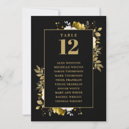 Svart och guld blommig bordskort sittplatsschema