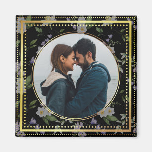 Svart och guld blommig, bröllagsfavorit magnet