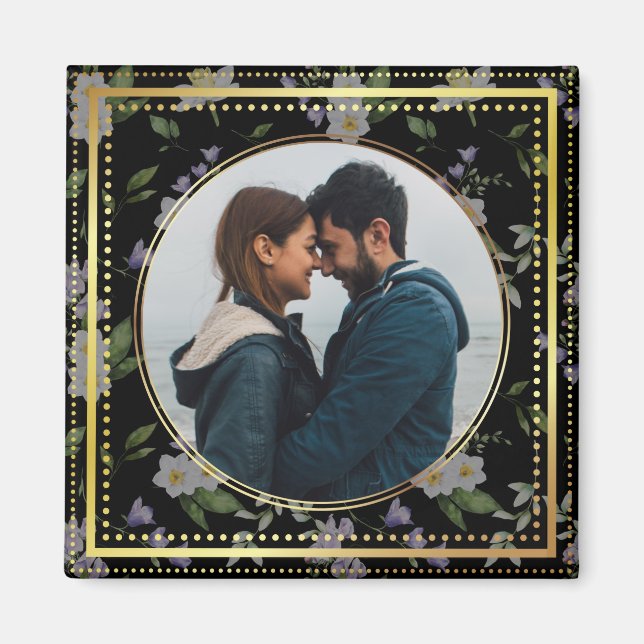 Svart och guld blommig, bröllagsfavorit magnet (Framsidan)