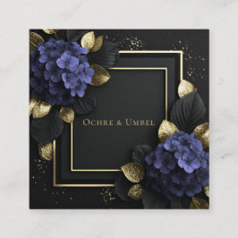 Svart och Guld Blommig Geometrisk Hydrangea Fyrkantigt Visitkort