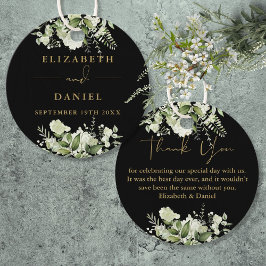 Svart och guld blommig grönska tack för bröllop gåvor etiketter