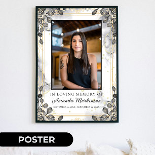 Svart och Guld Blommig Marmor Kärleksfull Minnes-  Poster