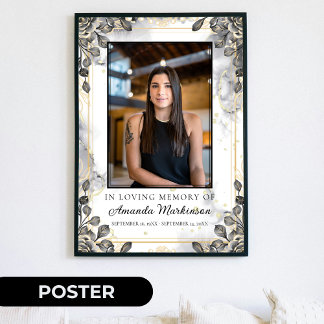 Svart och Guld Blommig Marmor Kärleksfull Minnes-  Poster