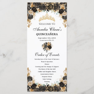 Svart och guld blommig Quinceañera beställningshän Program