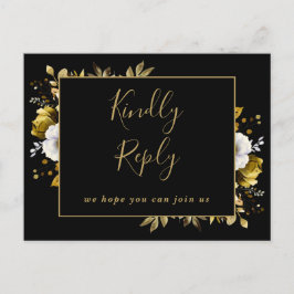 Svart och guld blommig sångförfrågan RSVP Postkort Inbjudan Vykort