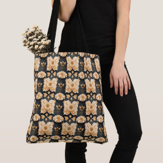 Svart och guld blommig toteväska tygkasse
