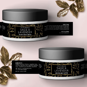 Svart och Guld Blommigt 4 OZ Skincare Cosmetic Bur Etikettband