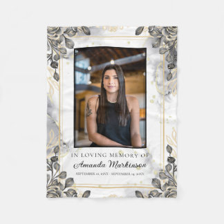 Svart och Guld Blommigt Marble Loving Memory Funer Fleecefilt