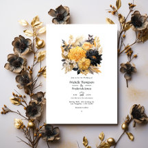 Svart och Guld Blommigt Winter Wedding