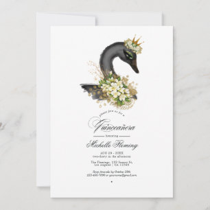 Svart och guld blomster svan Quinceañera Foto Inbjudningar