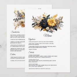 Svart och guld blomsterbröllop meny