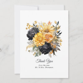 Svart och guld blomsterbröllop tack kort