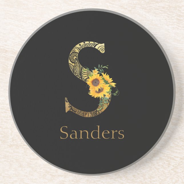 Svart och Guld Brev S-solblommor Underlägg (Framsidan)