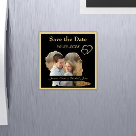 Svart och Guld Bröllop Foto Spara datum magneter