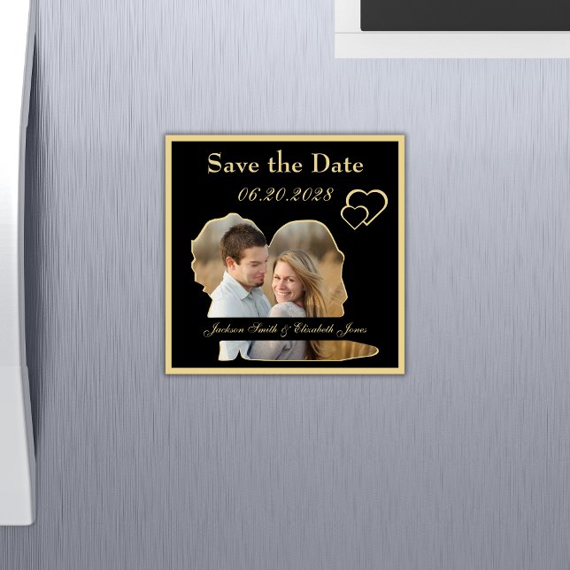 Svart och Guld Bröllop Foto Spara datum magneter (Skapare uppladdad)