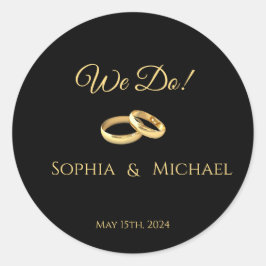 Svart och Guld-Bröllop-Ringar- Runt Klistermärke
