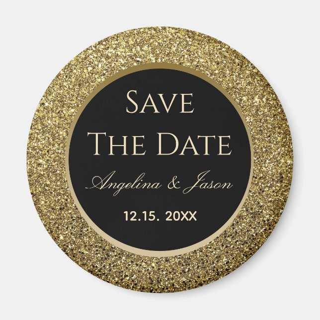 Svart och guld bröllop Save The Date Magnet (Framsidan)