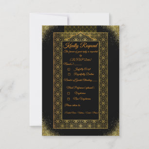 Svart och Guld Bröllops RSVP-kort Elegant Inbjudningar