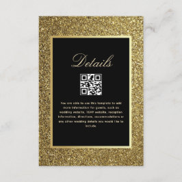 Svart och guld Bröllopsdetaljer QR-kod Tilläggskort