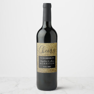 Svart och Guld-bröllopsförmån Vinflaska Etikett