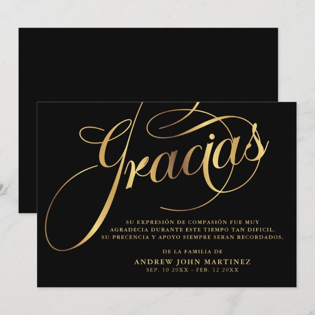 Svart och Guld-calligrafi  Tack Kort (Fram/baksida)