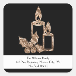 Svart och Guld Candle med Holly-jul Fyrkantigt Klistermärke