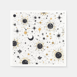 Svart och Guld Celestial Sol Måne Stars Pappersservett