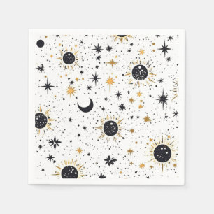 Svart och Guld Celestial Sol Måne Stars Pappersservett