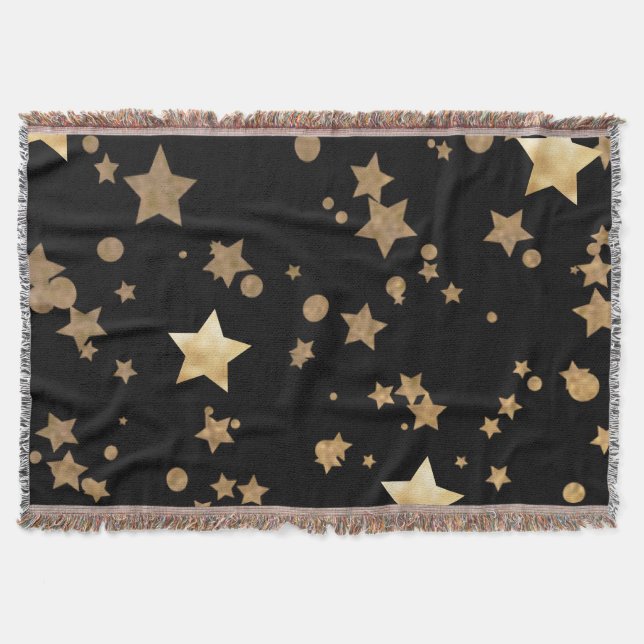 Svart och Guld Celestial Stars och Polka dots Filt (Framsidan)