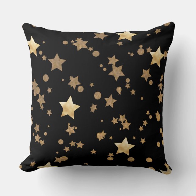 Svart och Guld Celestial Stars och Polka dots Kudde (Framsida)