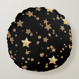 Svart och Guld Celestial Stars och Polka dots Rund Kudde