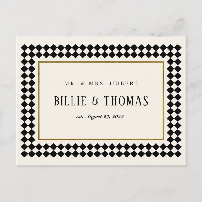 Svart och Guld Checkerboard Gräns Photo Tack Vykort (Framsida)