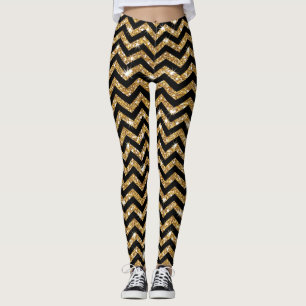 Svart och Guld Chevron Design Leggings