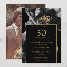 Svart och guld chic blomstermotiv 50-årsjubileumsf