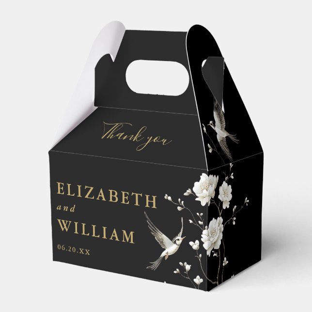 Svart och Guld Chinoiserie Bröllop Tack Presentaskar (Framsidan Sidan)