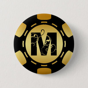 SVART OCH GULD- CHIP FÖR POKER FÖR MONOGRAMBREV KNAPP