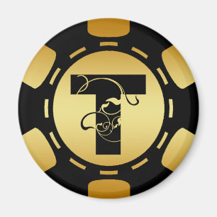 SVART OCH GULD- CHIP FÖR POKER FÖR MONOGRAMBREV MAGNET