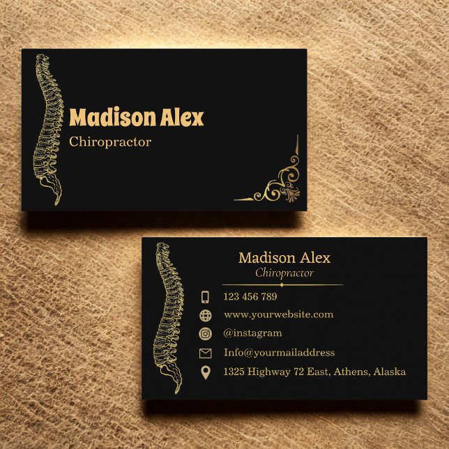 Svart och Guld Chiropractor Rine Therapist Visitkort (Skapare uppladdad)
