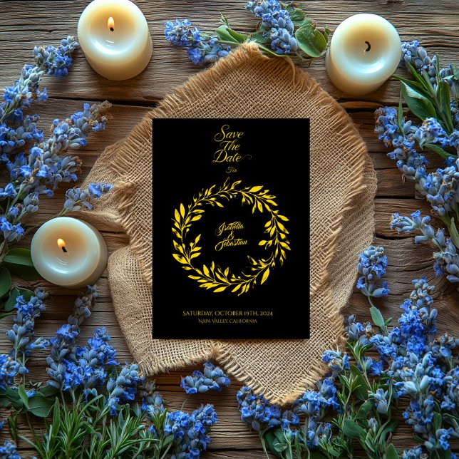 Svart och Guld-cirkel Spara datum - Bröllop Inbjudningar (Skapare uppladdad)
