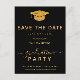 Svart och Guld Classic Studenten sparar datumet Inbjudan Vykort